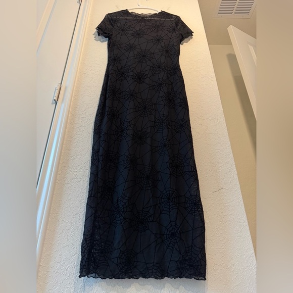 KARFRI Velvet Spider Web Print Bodycon Dress Halloween Transparent Mesh Medium - Picture 3 of 6